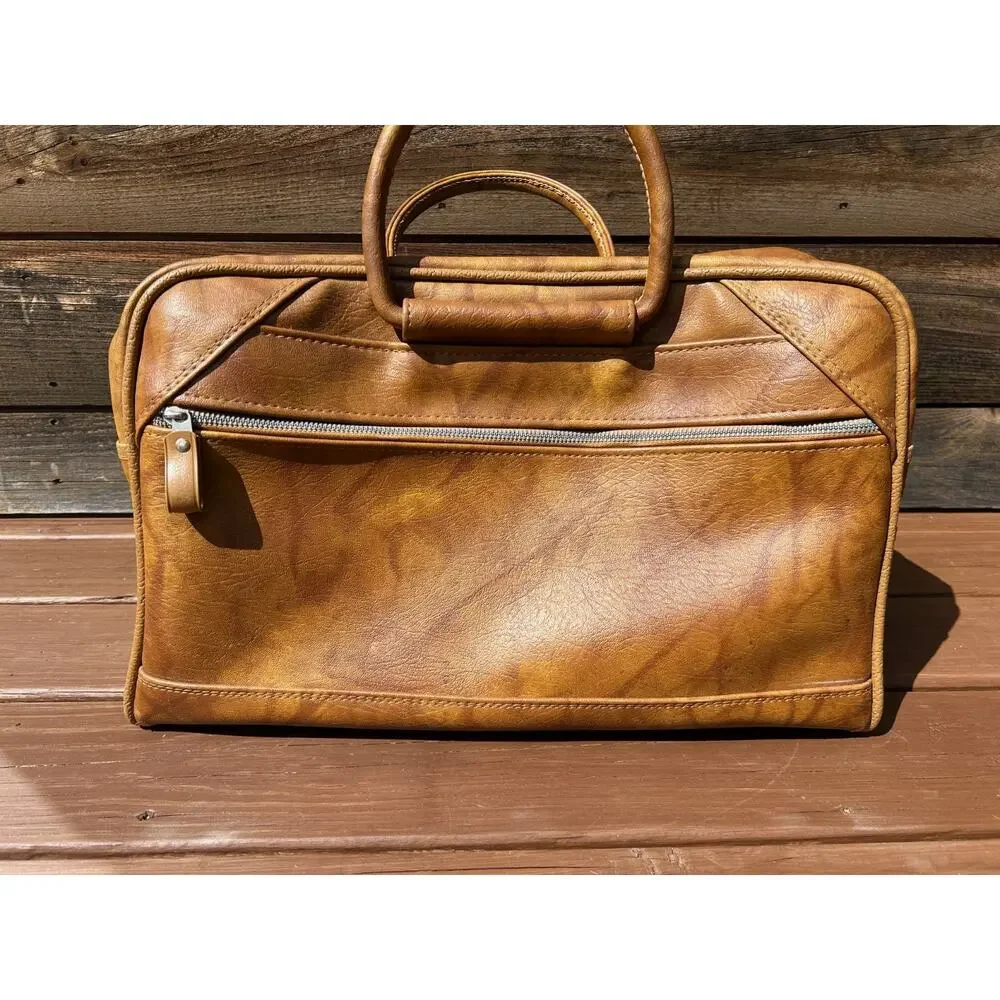 Vintage American Tourister Tan Vinyl Carry On Bag Lock 1970s Overnight Bag Item